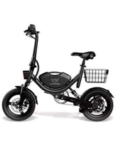 WIND HORSE compact black ebike with seat rear basket and fat tires ideal electric scooter for adults urban commute